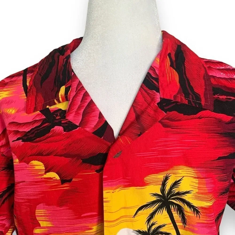 Vintage Palmwave‎ Hawaii Shirt Fuchsia Pink Sunset Surfer Tropical Floral Print
